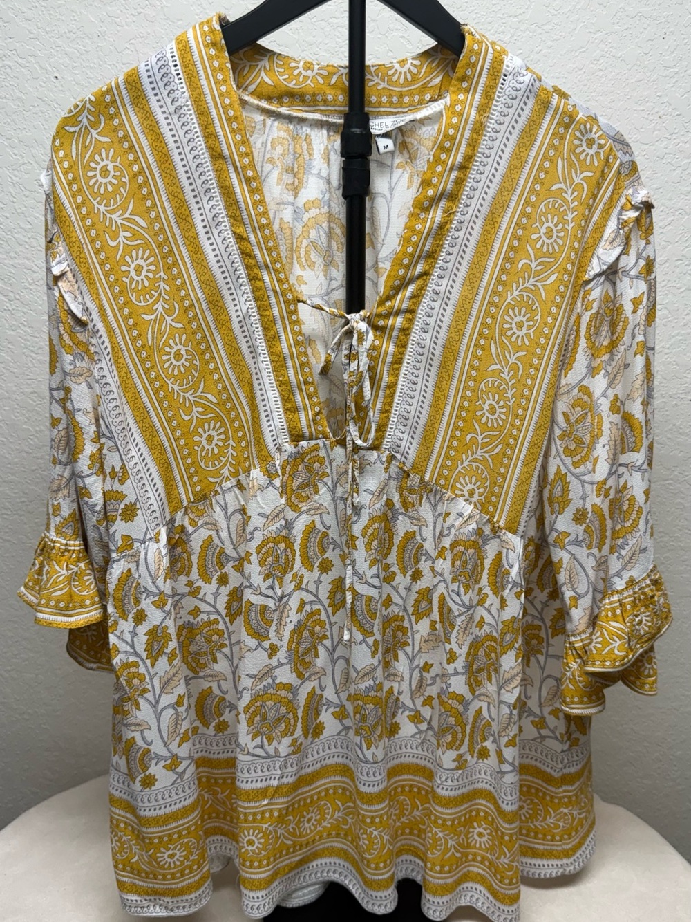 Rachel Zoe Yellow and White Floral Tie-Front Boho Tunic